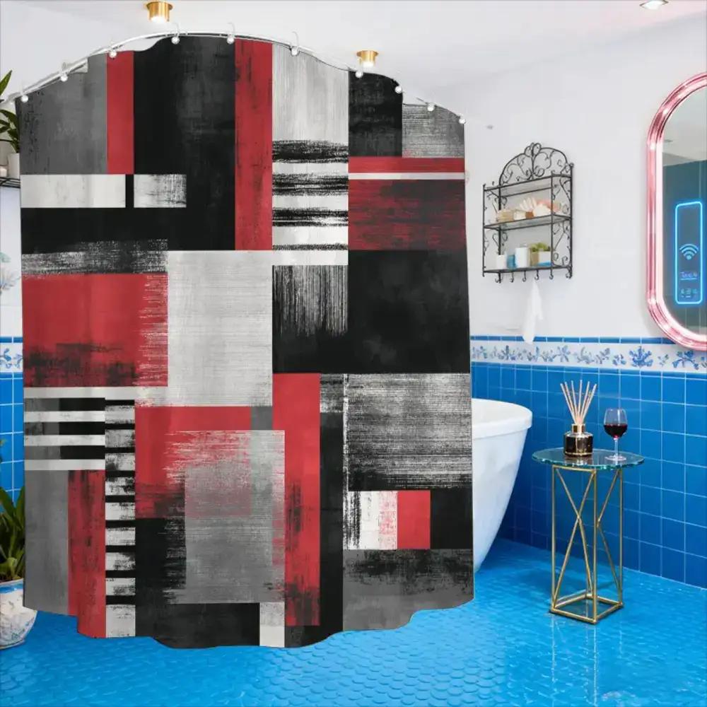 

1 Faulty Aesthetic Red Holiday Bathroom Curtain | 180*180cm Polyester Sateen Unlined Curtain with 12 Hooks, All-Season Home De 90x180cm