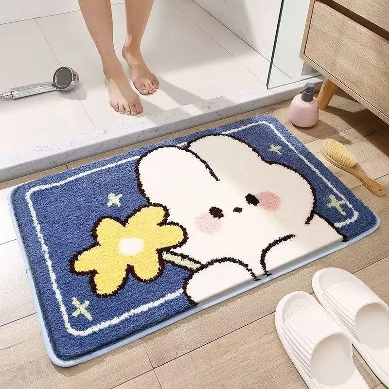 Cartoon bathroom absorbent floor mat, home toilet, bathroom imitation cashmere thick foot mat, children's room door mat