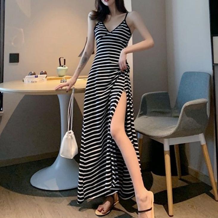 

GMXIA Маленькое черное платье на бретельках, сексуальное, нежное, с V-образным вырезом, в стиле ретро, с длинными боковыми разрезами, черное платье для женщин XXXL