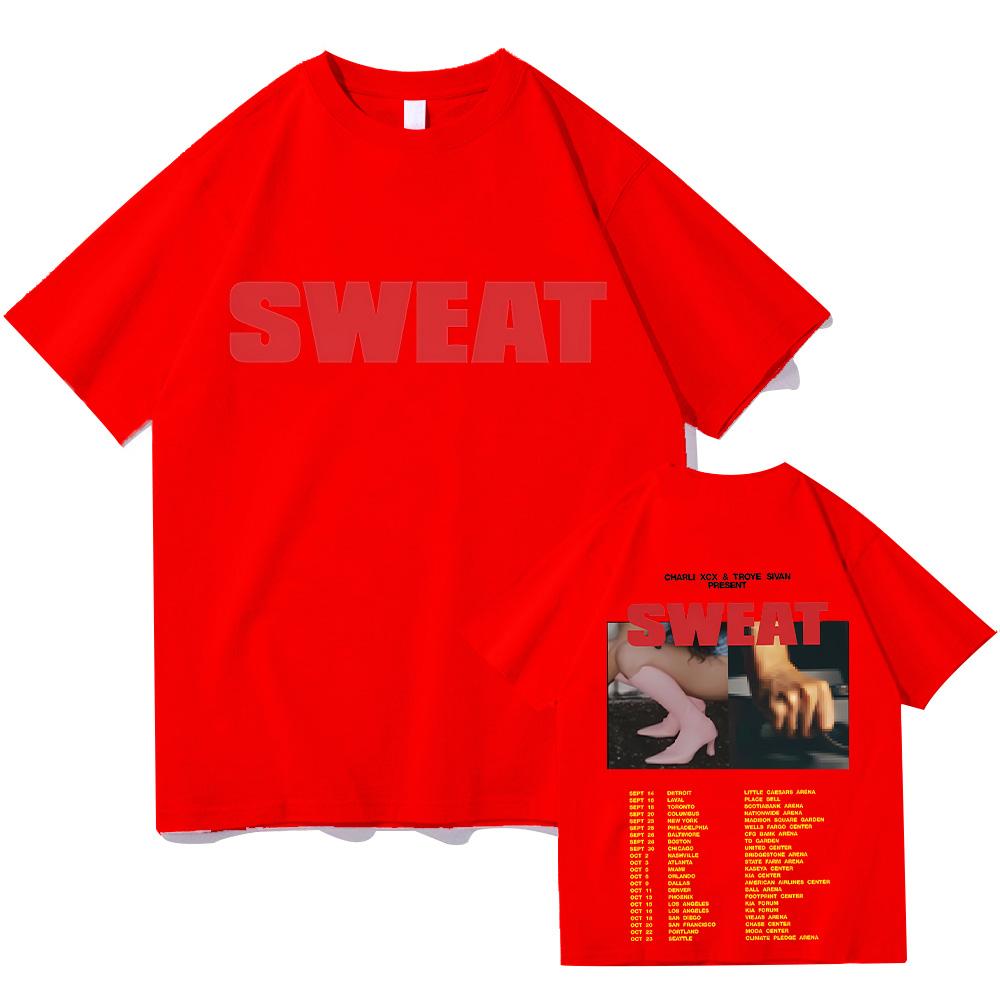 Sweat Tour with Charli XCX and Troye Sivan T-shirts Two Sides Oversized Cotton Tshirts Fashion Women Men Tops High Quality Tees