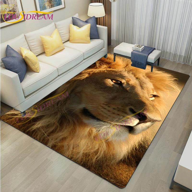 3D Lion Tiger Rug Beautiful Lion Face Rug Modern Carpets for Living Room Area Rug Non Slip Floor Rug Wild Cat Glare Rug Play Mat
