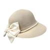French Elegant Bow Pearl Straw Hat Women'S Beach Hat Big Brim Sun Hat Bucket Hat Top Hat