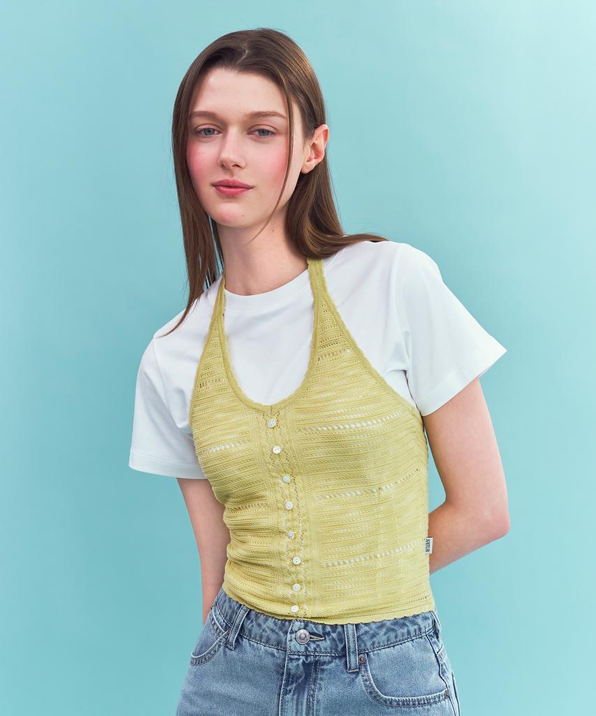 Seteo (W) Crochet Halterneck Knit Bustier Olive Green