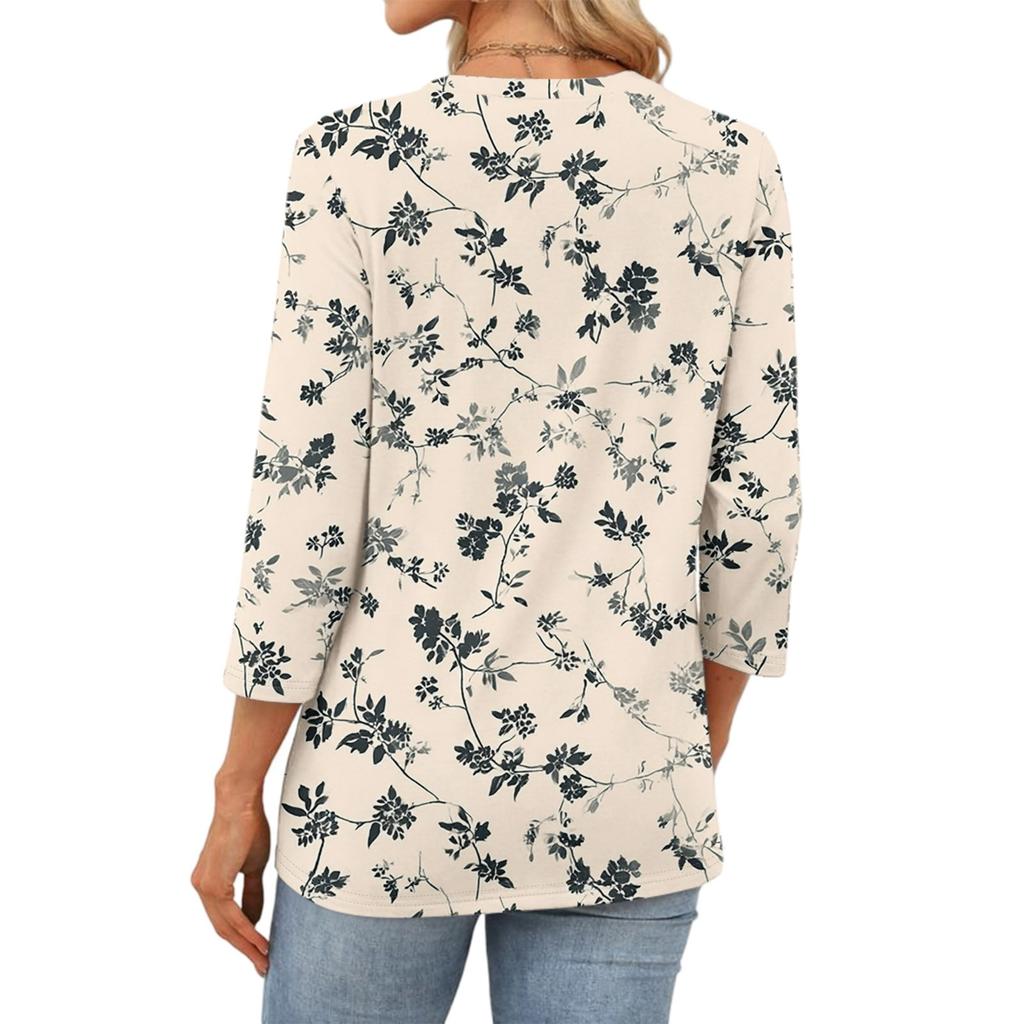 343/4 Sleeve Shirts For Women Cute Print Graphic Tees Blouses Casual Plus Size Basic Tops Pullover