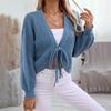 Vintage Autumn Winter V-Neck Sweater Loose Long Sleeve Cardigan Solid Color Knitwear Top