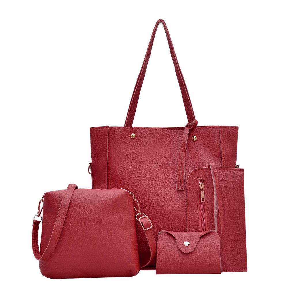 2025 Lychee Grain Four-Piece Women's Handbag Set: Chic, Versatile, and Spacious for European and American Styles