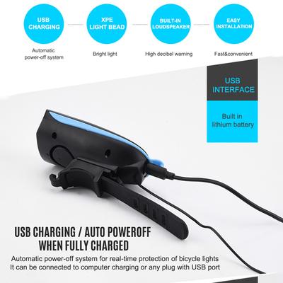 USB Rechargeable Bike Front Light with Loud Bike Horn 250 Lumens Waterproof Front Light with 120 DB