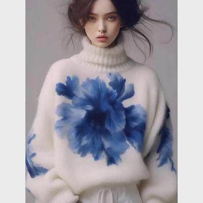 "Ordos 100% Wolle Tintenfarbener Grobstrickpullover für Damen—Elegant, Hochwertiges Design"
