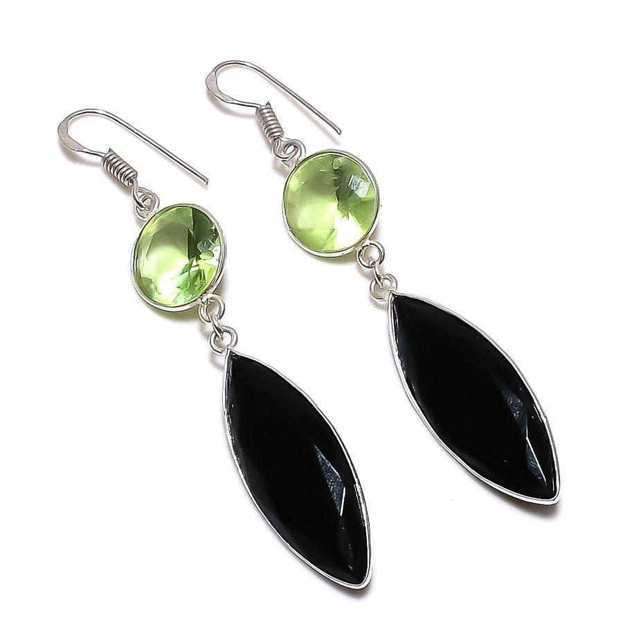 

Серьги ручной работы из стерлингового серебра 925 пробы с натуральной черной шпинелью и цаворитом 2,76 дюйма O8L79