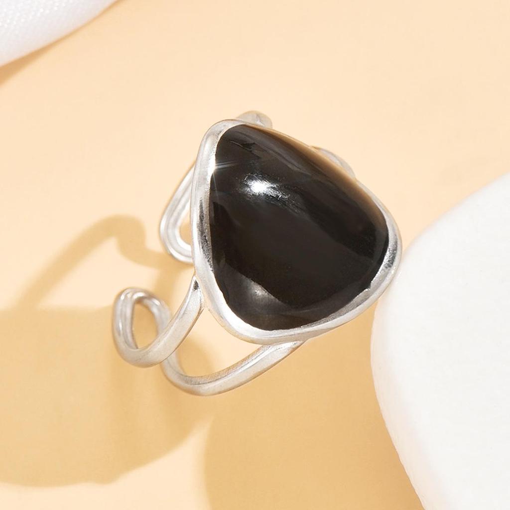 Stainless Steel Retro Geometric Triangle Enamel Ring for Women