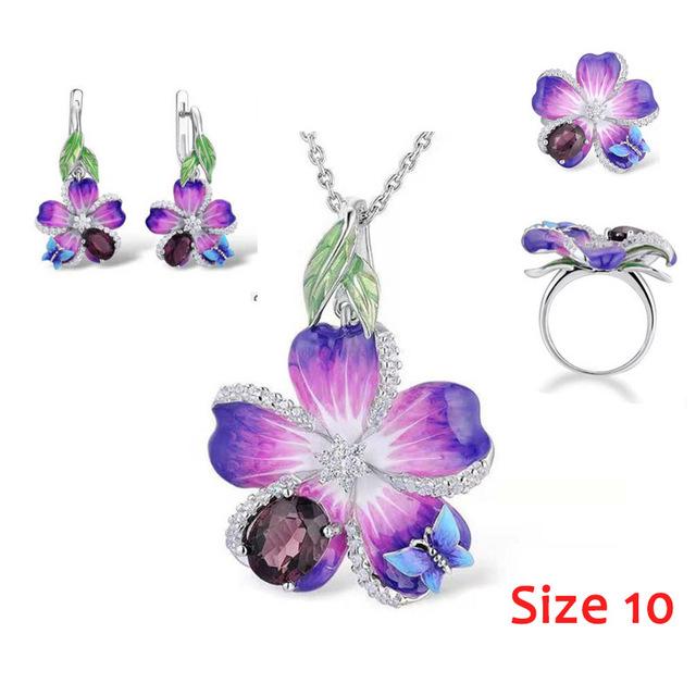 

Серія наборів BAOSHINA Червона Квітка! Модний Набір Сережок, Кольє, Каблучки з Рожевими Квітами та Цирконами для Жінок Весільний