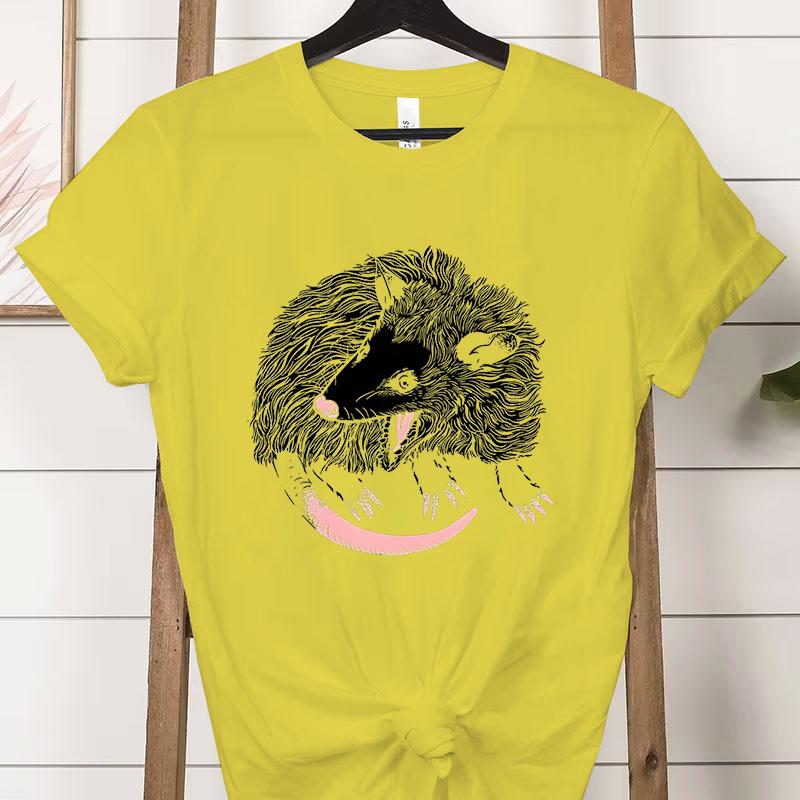 Opossum Lover Short Sleeve T-shirt Crew Neck Angry Possum Graphic T Shirts Women Funny Retro Opossum Street Cats Classic Tops