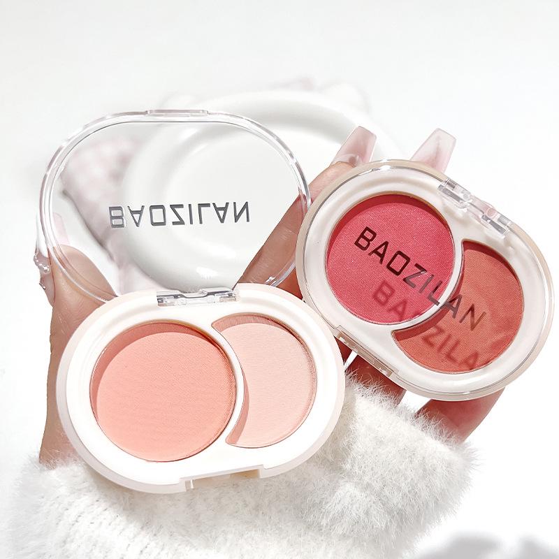 Baozhilan Matte Two-Color Blush & Contour Palette - Natural Finish, Non-Caking, Light Whitening Effect.