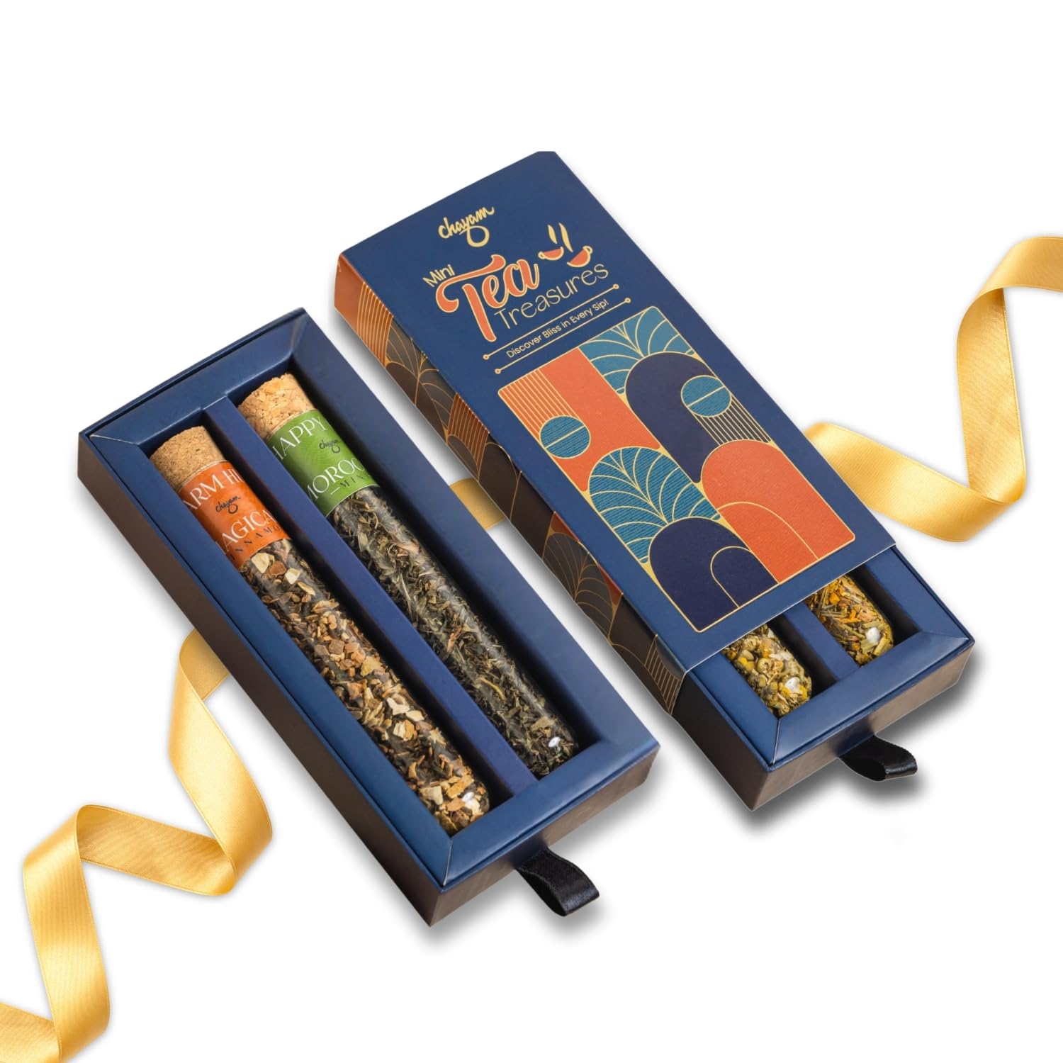 Подарочная коробка CHAYAM Mini Tea Treasures в 2 стеклянных тубусах | Подарочный набор травяного чая | Смесь с корицей, мятой и перечной мятой | Подарочные корзины на День рождения, годовщину