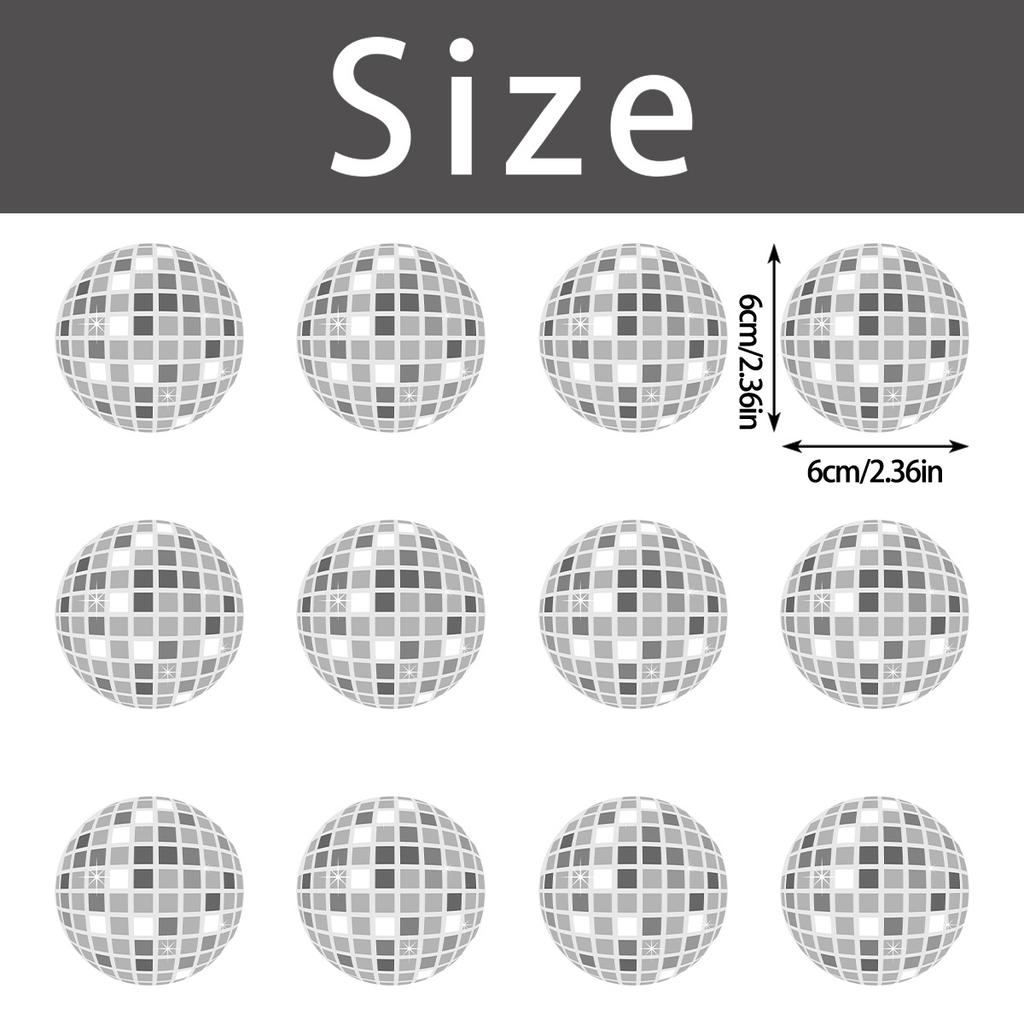 12/24pcs Glitter Mirror Disco Ball Cake Toppers 1970s Silver Ball Cake Picks Disco Theme Dance Birthday Bachelorette Party Decor