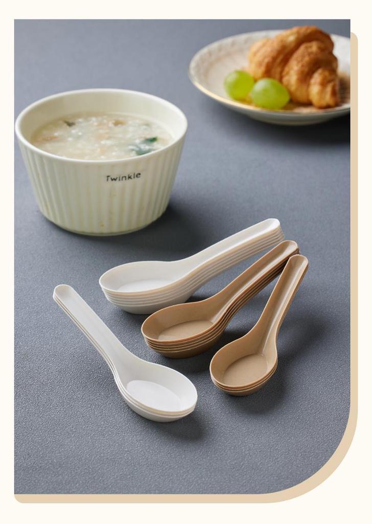 Biodegradable Rice Husk Chinese-Style Spoon: Disposable, Food-Grade for Porridge, Soup, Condiments, Dessert, and Takeout.