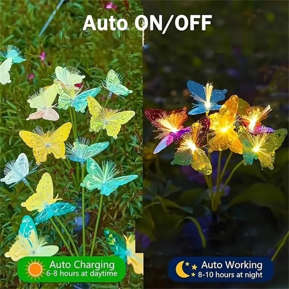 Solar-Powered Butterfly Fiber Optic Light - Waterproof Rechargeable Outdoor Garden Decor for Lawn, Yard, and Landscape