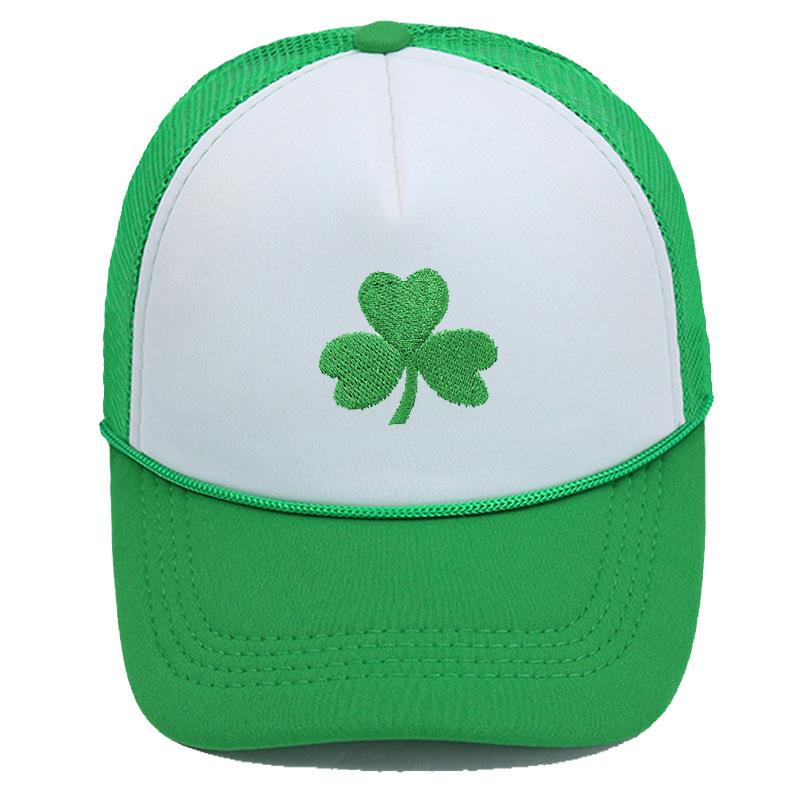 Amazon Hot Sale Irish Festival Clover Baseball Cap Embroidered Clover Sponge Mesh Cap Men's and Women's Outdoor Shade