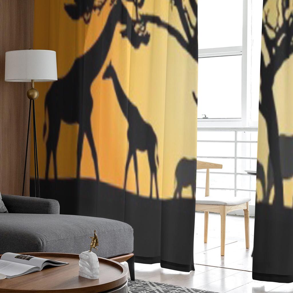 Landschaft Tiere Elefant Giraffe Baum Chiffon Transparente Vorhänge für Wohnzimmer Schlafzimmer Fenster Vorhang Voiles Tüll Cortinas