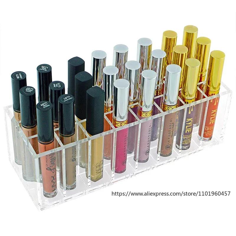 24 mřížek, akrylový organizér na rtěnku, nádoba na lesk na rty, plastová krabička na laky na nehty, držák na make-up, stojan na kosmetiku