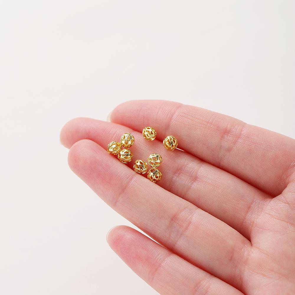 20Pcsbag 4Mm 5Mm 6Mm 18K Gold Plated Hollow Round Spacer Bead Brass Charm Bracelet Beading For Diy Jewelry Making Accessories