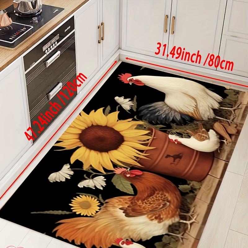 1ks Luxury Rooster Sunflower Print Print Kuchyňská podložka Měkká zahuštěná kuchyňská podložka Vodotěsná Protiskluzová Protiskluzová Podložka proti oleji Podložka na běhání