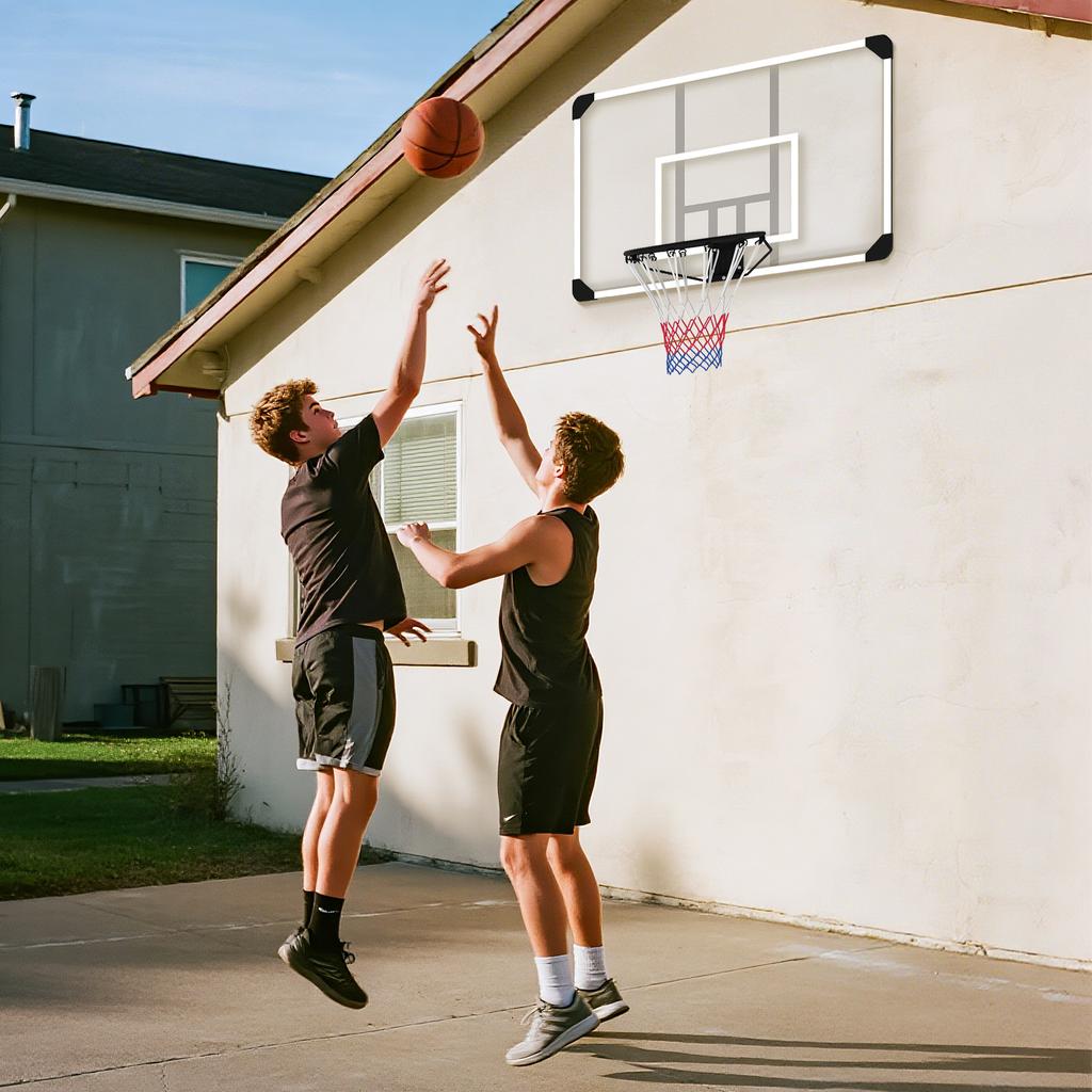 Basketballkorb, Bruchfeste Rückwand, Höhenverstellbar, Indoor & Outdoor, Stahlrahmen, Schwarz