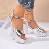 Gold Silver Chunky Platform Sandals Women  Summer Ankle Strap High Heel Sandals Woman Thick Heels Ladies Party Shoes