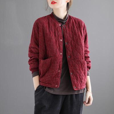 Trendy Small Plaid Cotton-Padded Jacket