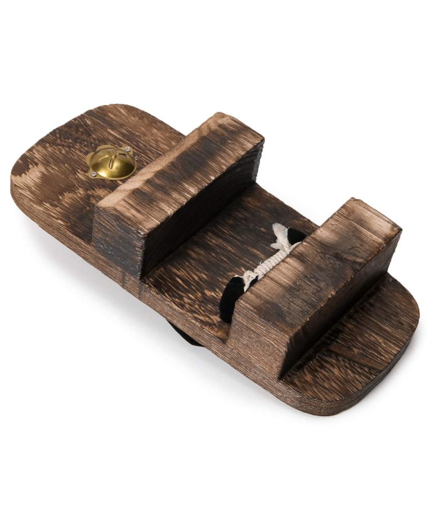 Geta Sandals with Two Black and Paulownia Wood Base Burnt Paulownia [KYOETSU] Men's Teeth, Straps, (27.0cm, Wood)