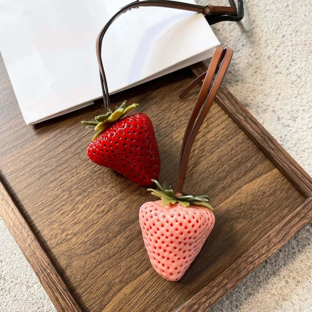 Elegant Versatile Bag Charm 3D Red Resin Fruit Pendant Funny Strawberry Key Ring Gift