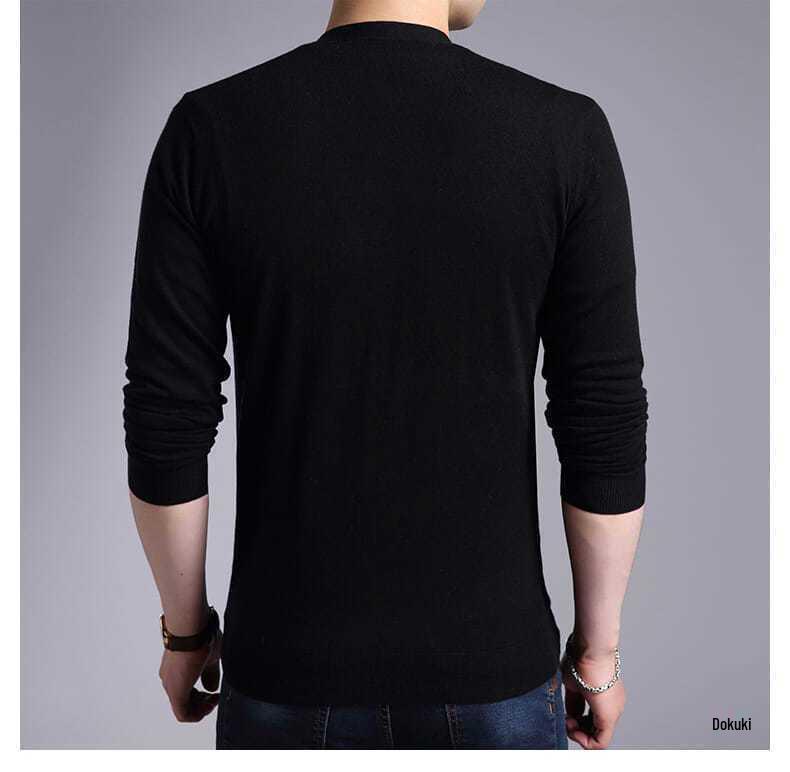 2023 Herren Koreanischer Stil Schwarzer Strick-Cardigan - Frühling/Herbst Knopfleiste Lockerer Pullover für Männer mittleren Alters