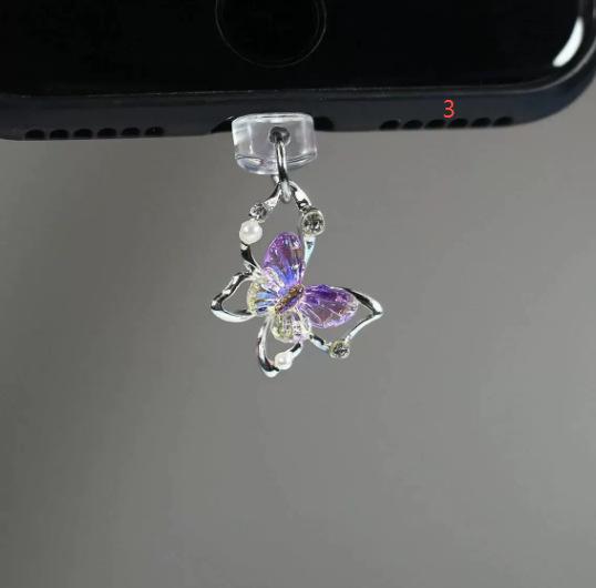 Strass Schmetterling Staubschutz Anhänger Schönheit Helle Perle Schmetterling Typ C Staubschutz für Damen Mode Handy Zubehör