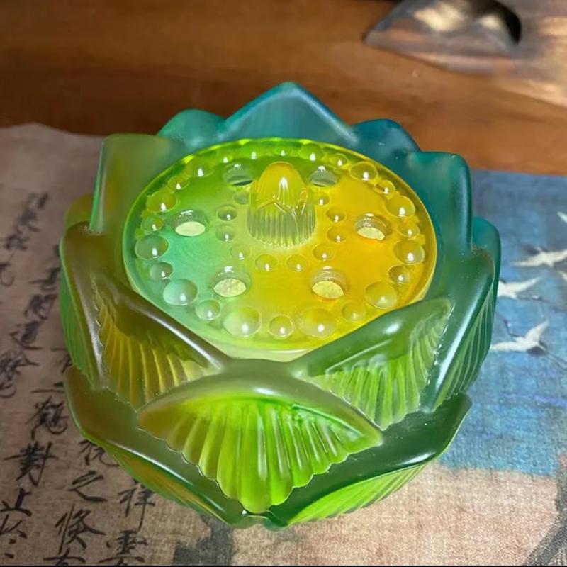 Yeşil Gradyan Cam Lotus Tütsülük İç Mekan Öd Ağacı Dekorasyonu Mühürleme Tütsülük Ev Dekorasyonu