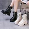Fashion Women's High Platform Motorcycles Boots Winter 10CM Wedge Heels Mid-calf Boots Female Chunky Sneakers Autumn Leather Shoes Woman