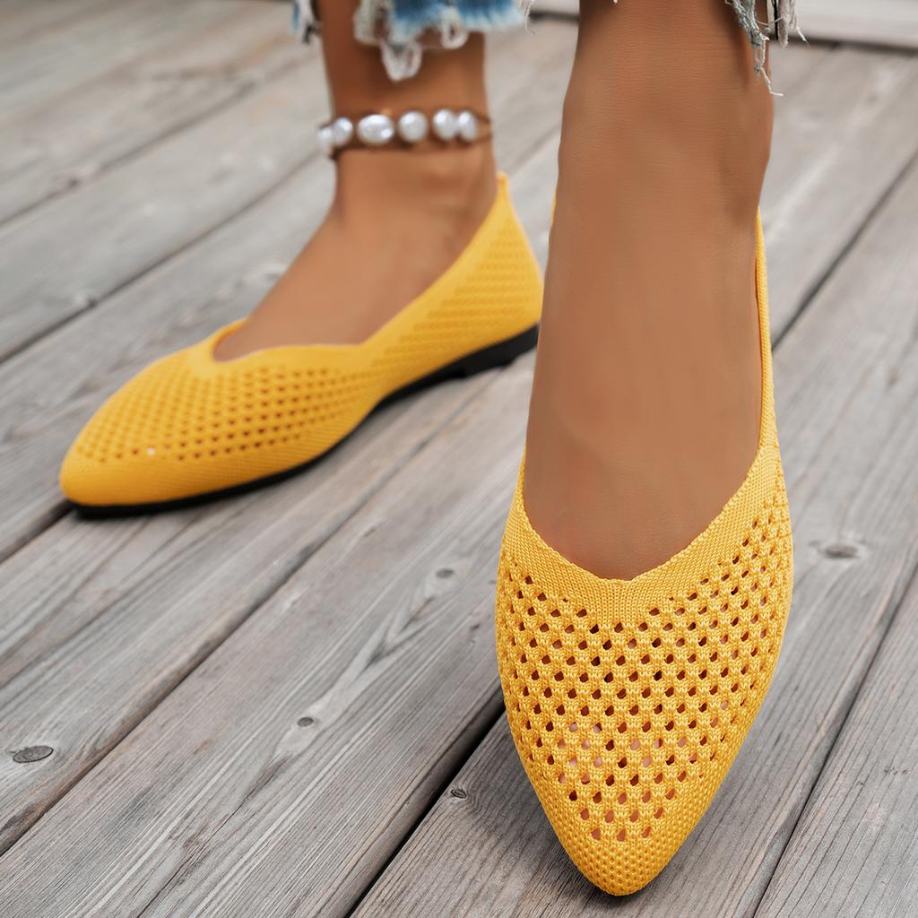 Women Pointed Toe Flat Shoes Solid Color Knitted Slip On Shoes Casual Breathable Ballet Comfortable Flats Loafers for Women