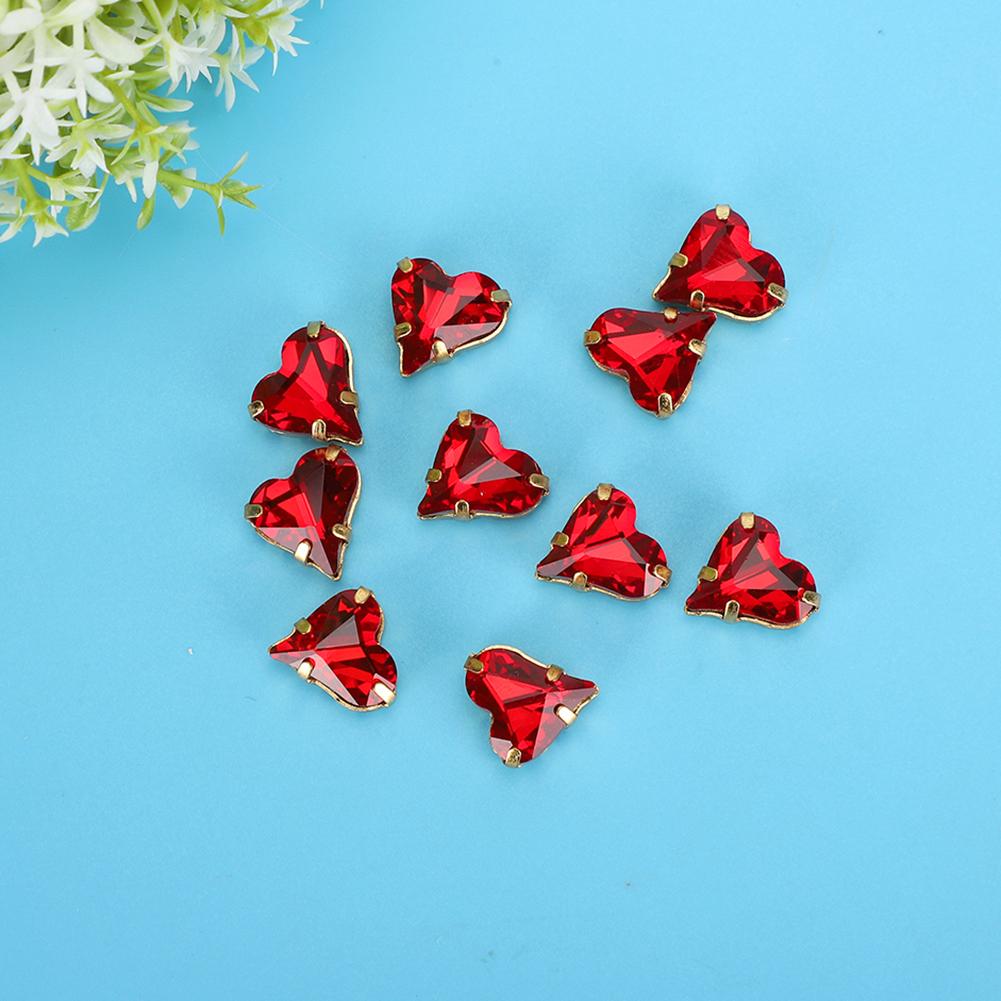 10pcs Red Imitation Crystal Stones Ornament Heart Shaped with Claw DIY Jewelry Clothing Decoration 12 X 13mm