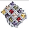 New Square Colour Crystal Big Rings For Women Zircon Ring Female Geometric Large Wedding Ring