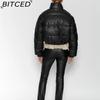 BITCED Fashion Casual Solid-Colour Minimalist Faux Leather Cotton Jacket for Women Winter Stand Collar Jacket