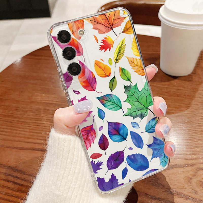 Flowers Leaves Print Case For Samsung S26 Ultra S25 FE S24 S23 S22 Plus S21 A15 A25 A35 A55 A16 A26 A36 A56 A17 A37 A57 5G Clear TPU Soft Cover
