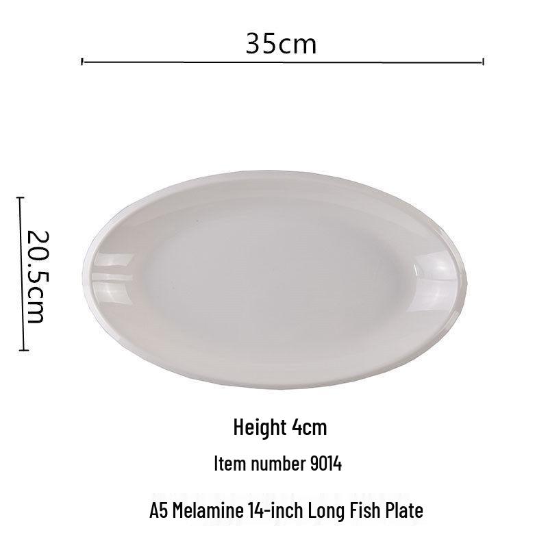 Large Oval Melamine Fish Plate, 14/16/18 Inch, Thickened Pure White Tableware