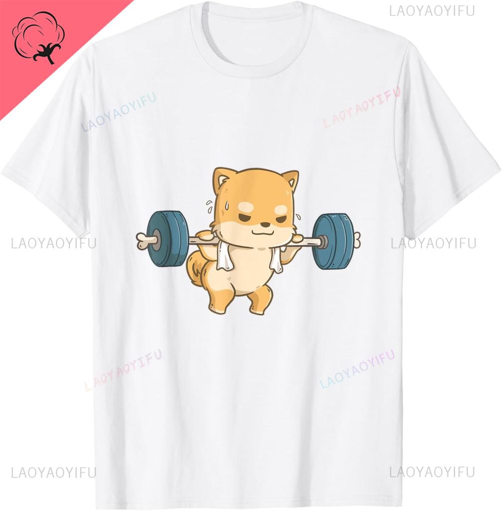 Kawaii Shiba Inu Doing A Squat Funny Weightlifting Gym Tshirt Breathable And Comfortable Printed Tshirt Cotton Tee