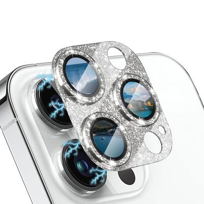 CeiBand Rhinestone Camera Film Compatible with iPhone 15 15 Pro Max Lens Cover Camera Protection Aluminum Alloy Edging Tempered Glitter Lens