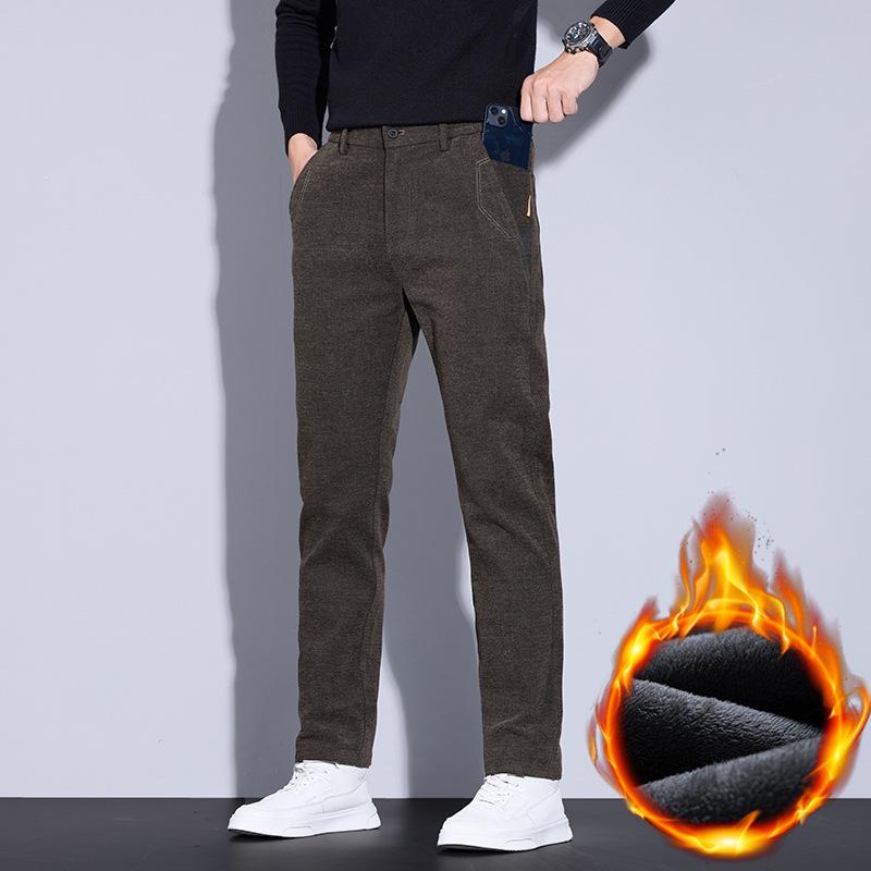 Men's Thermal Velvet Stretch Casual Pants - Thick, Soft, One-Piece Design
