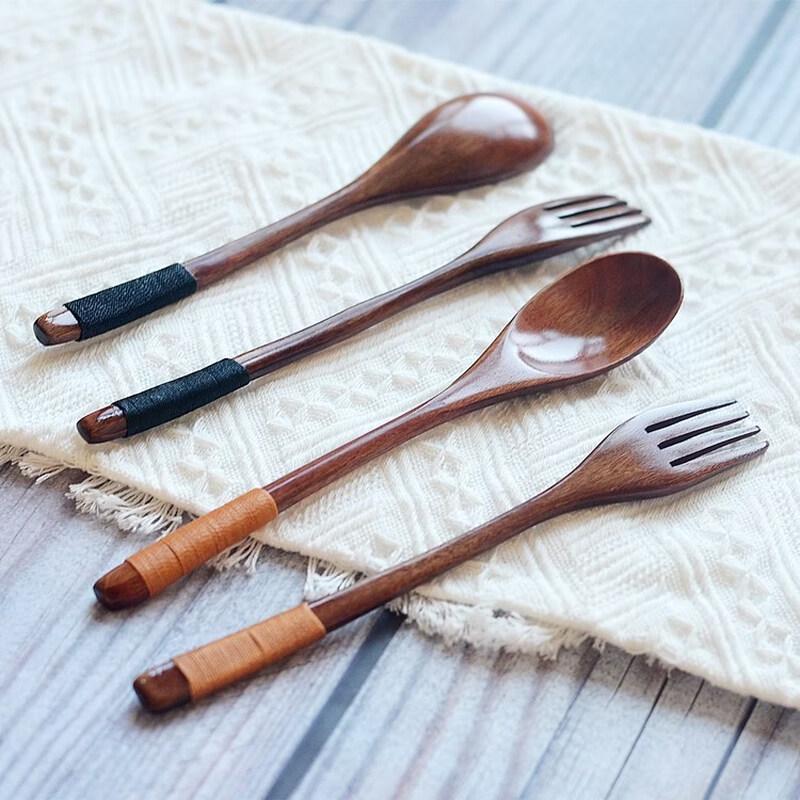 Nanmu Wooden Long Handle Spoon and Fork Set