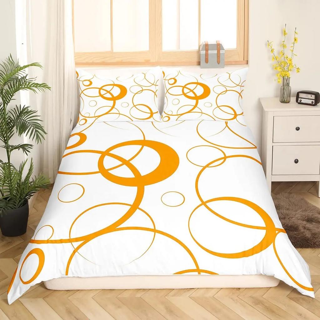 3D Circle Line Geometry Duvet Cover Polyester Queen King Size Quilt Cover With Pillowcase For Kids Teens Home Bedroom Decor Gift