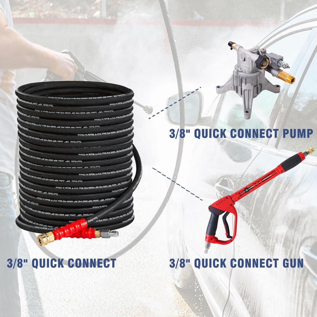 Tool Daily Pressure Washing Hose Inch x 50 FT cm x Quick Connect 4000 PSI Braided High Tensile Wire 3/8 (0.95 1.27 m)