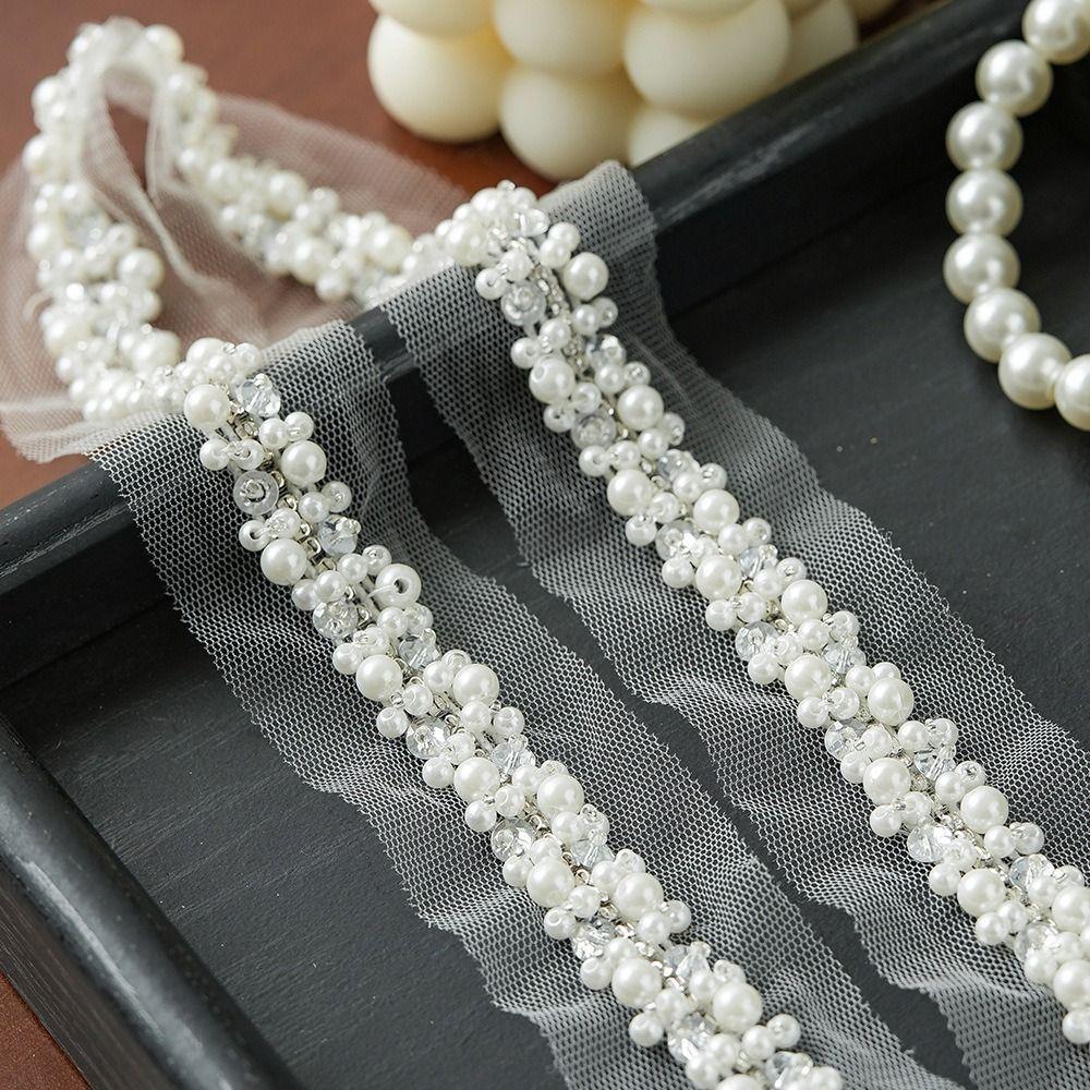 Decoration Applique Pearl Beaded Pearl Beaded Trim Rhinestone Width 3.5/4cm Rhinestone Tape Lace Trim DIY Sewing