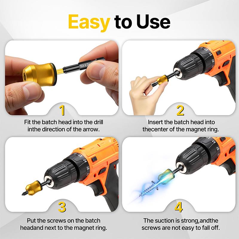 New Magnetic Screw Ring, 1/4 Inch (6.35mm) Hex Screwdriver Head Magnetic Ring, Universal Bit Magnetizer With Dual-Layer Enhanced