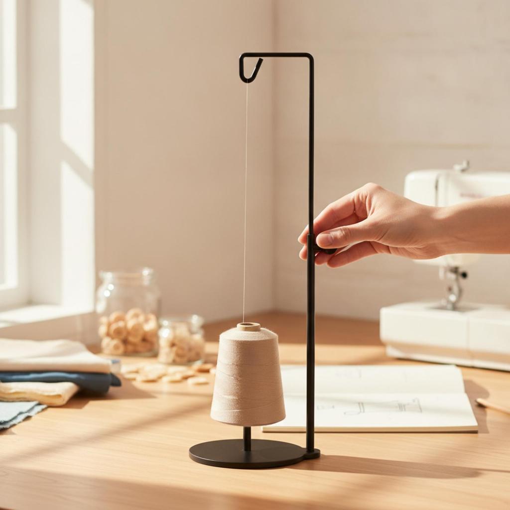 Metal Spool Holder with Thread Guide Hook Stable Adjustable Stand Standing Upright Post